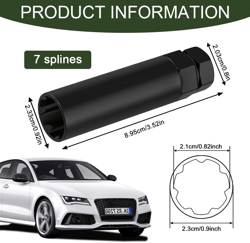 6 Spline Lug Nut Socket, Black Spline Locking Lug Nut Removal Tool, Car Drive Tuner Socket Key, Wheel Lock Removal Kit for 21mm/13/16 Inch and 22mm/7/8 Inch Hex Socket Wrench (7 Spline) image 2