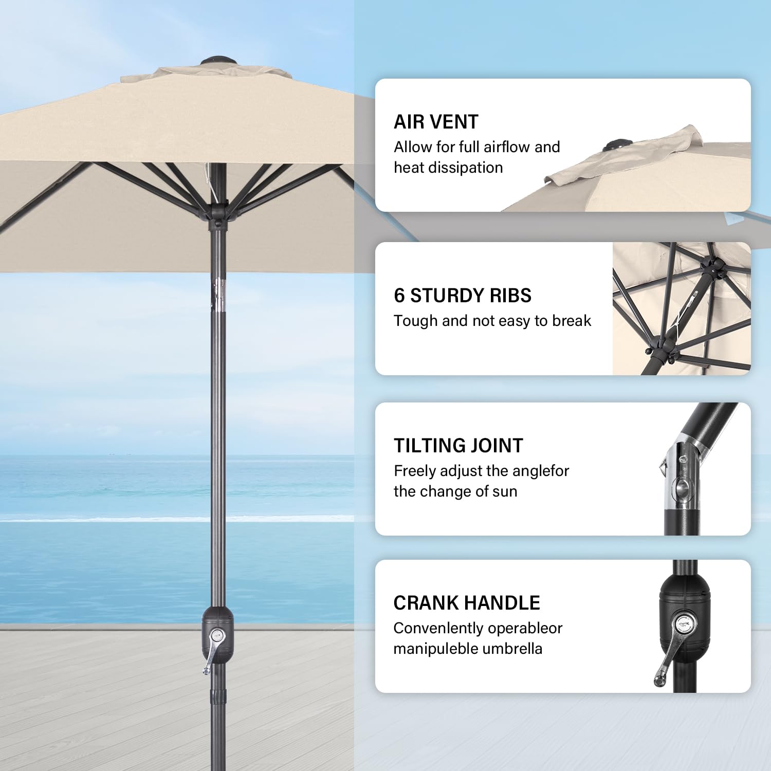 Angel Living 300cm Parasol de Acero con Inclinación, con Manivela, Sombrilla con Mástil de Acero de 38mm para Patio Terraza Playa (Beige Claro)
