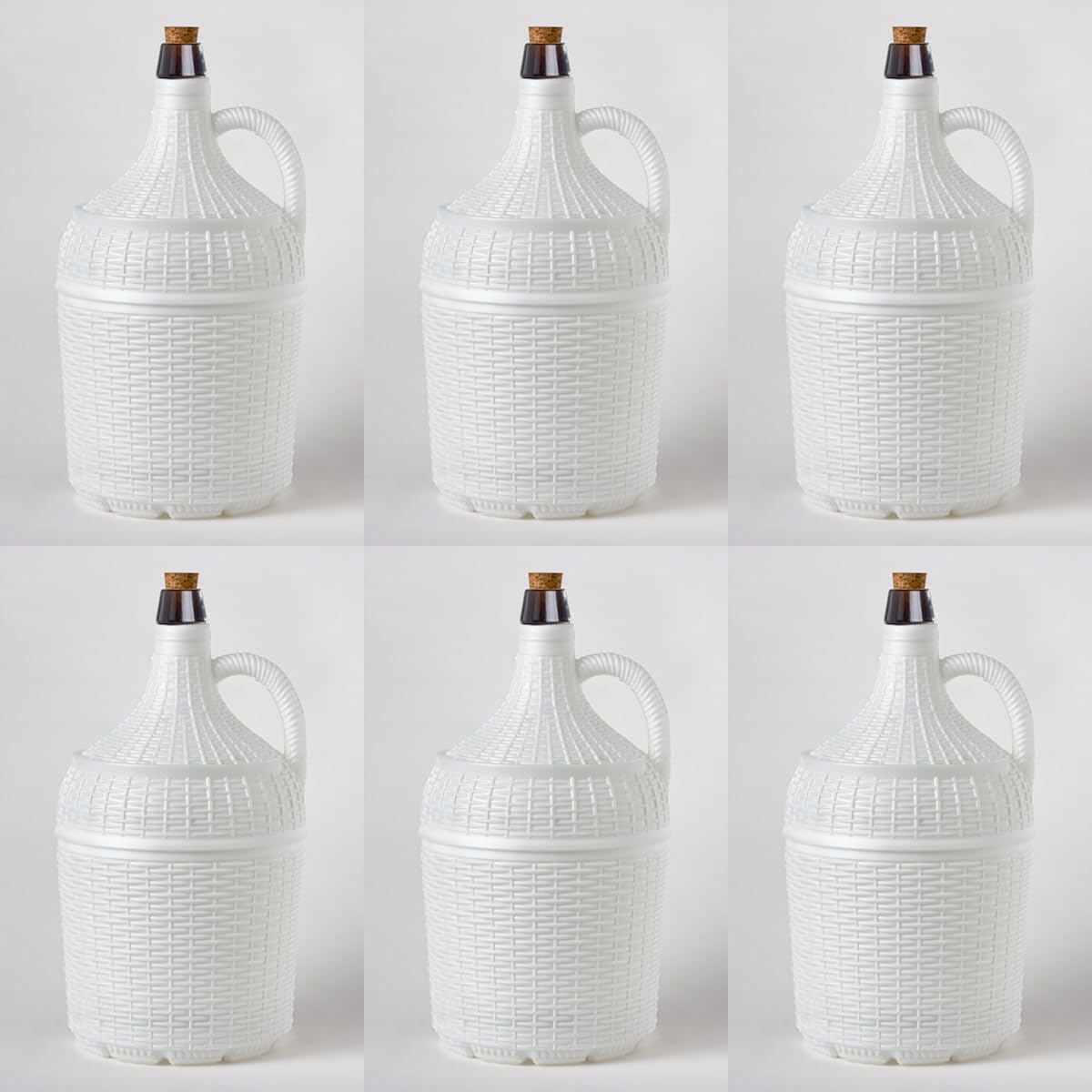 Pack 6 Garrafas Damajuanas Garrafones 5 litros Cristal Forrado Plástico Blanco Alto Gramaje, Corcho Natural Ajuste Perfecto con Recambios Corcho