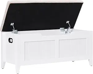 GAOMON 39.4" Storage Benches Entryway Bench with Cushion, 2 Safety Hinges, Storage Trunk, Shoe Bench Storage Chest for Entryway, Living Room, Bedroom, White