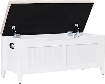 GAOMON 39.4" Storage Benches Entryway Bench with Cushion, 2 Safety Hinges, Storage Trunk, Shoe Bench Storage Chest for Entryway, Living Room, Bedroom, White