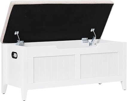 GAOMON 39.4" Storage Benches Entryway Bench with Cushion, 2 Safety Hinges, Storage Trunk, Shoe Bench Storage Chest for Entryway, Living Room, Bedroom, White