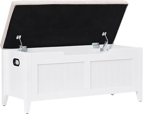 GAOMON 39.4" Storage Benches Entryway Bench with Cushion, 2 Safety Hinges, Storage Trunk, Shoe Bench Storage Chest for Entryway, Living Room, Bedroom, White
