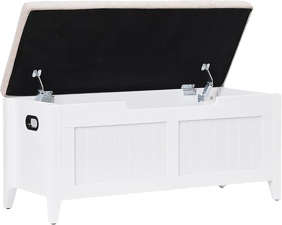 GAOMON 39.4" Storage Benches Entryway Bench with Cushion, 2 Safety Hinges, Storage Trunk, Shoe Bench Storage Chest for Entryway, Living Room, Bedroom, White