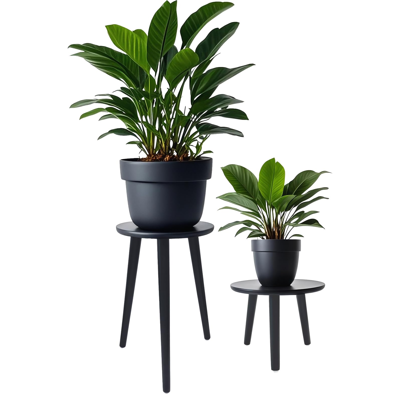 Hniuyun 2 Pack Indoor Plant Stand - Wooden Table for Flower Pots Modern Home Decor, Two Different Sizes, Black