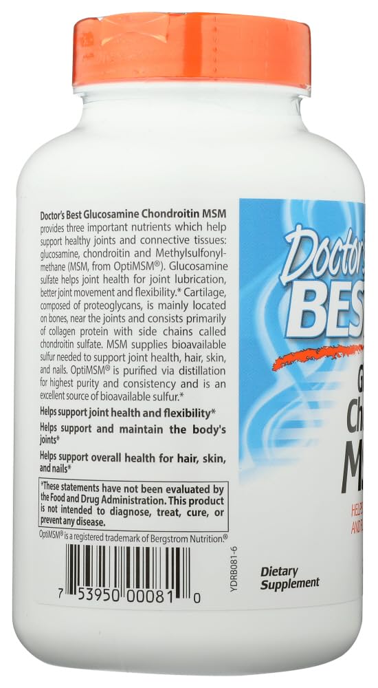 Doctor's Best Glucosamine Chondroitin MSM with OptiMSM, 240 Capsules
