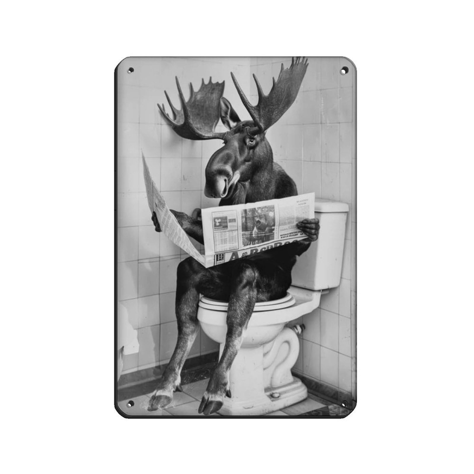 Lxwnze 20L X 30W Cm Moose Sitting On The Toilet Reading A Newspaper (2) Retro Poster Metal Tin Sign Chic Art Retro Iron Painting Bar People Cave Cafe Family Garage Poster Wall Decoration 8X12inch(20X30cm)