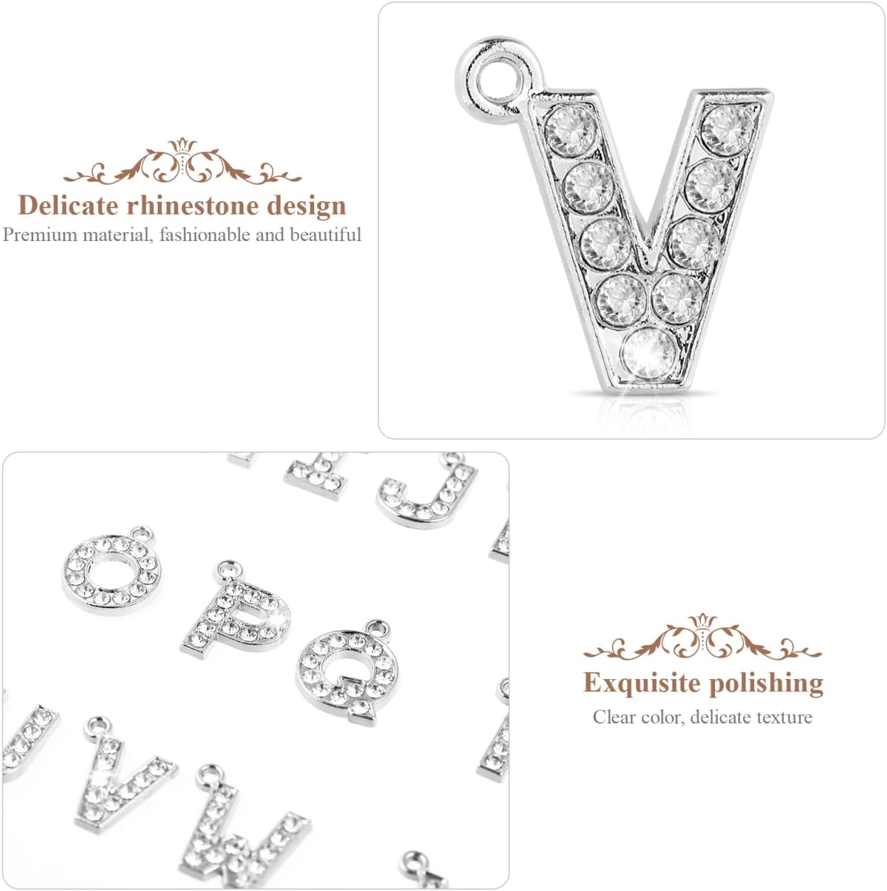 26-Piece Rhinestone Letter Charms for Crafts - Capital Metal A-Z Charms for Necklace, Bracelet & DIY Crafting - Image 8