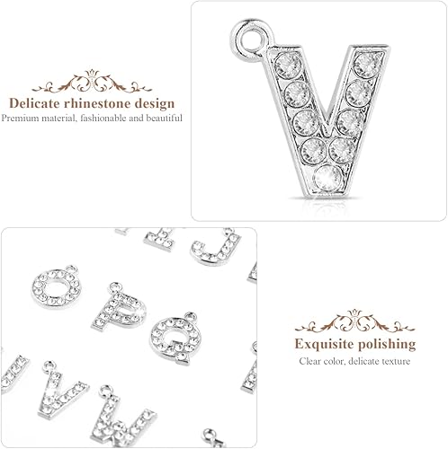 Miniatura 8 de 26 dijes de letras de diamantes de imitación para manualidades, dijes de metal de la A a la Z para collares, pulseras y manualidades, Mediano, Perla