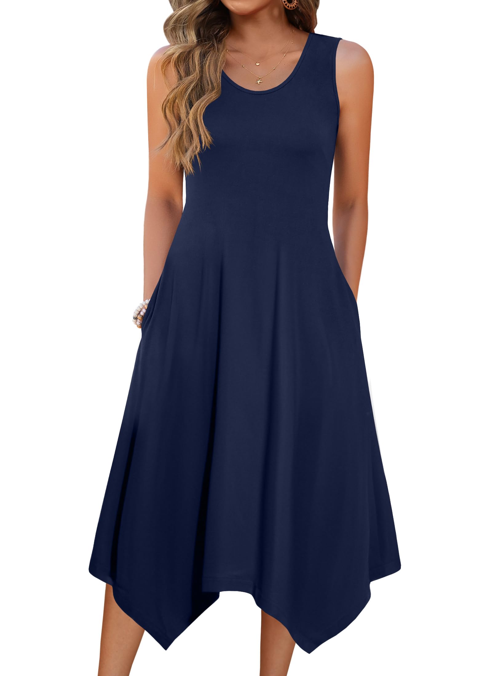 Zeagoo Womens Casual Dress for Summer Tank Dress Loose Flowy Beach Dress with Pockets Hankerchief Flare Midi Sundress 2026