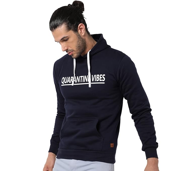 Men's Dark Indigo Blue Printed Regular Fit Sweatshirt with Hoodie for Winter Wear | Full Sleeve | Cotton Sweatshirt | Casual Sweatshirt for Man | Western Stylish Sweatshirt for Men