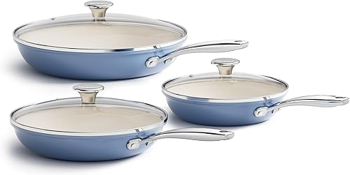 Redchef Juego de utensilios de cocina antiadherentes, juego de sartenes de cerámica con tapas de vidrio templado, juego de cocina antiadherente,