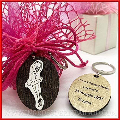 20 llaveros con bailarina de ballena clásica de madera + grabado personalizado, detalles de comunión, cumpleaños de niña (con personalización)
