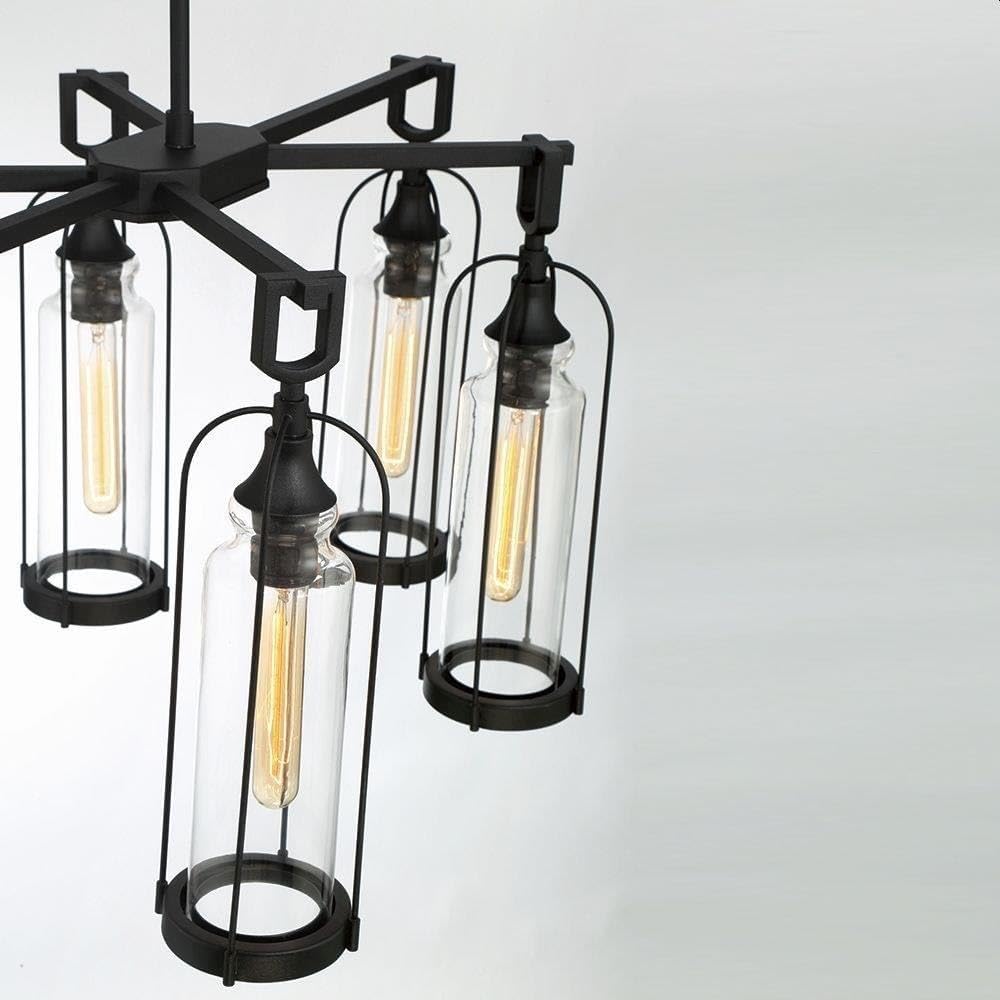 Eurofase Yasmin 6 Light Large Outdoor Pendant 35.5 Inch Length with Satin Black Finish