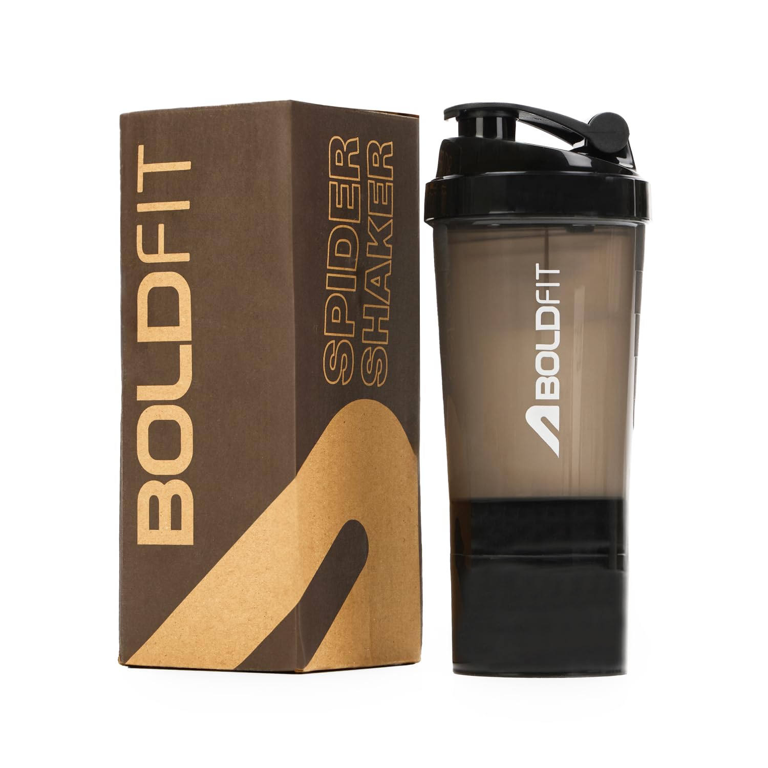 Boldfit Shaker for Gym, Protein Shaker Bottle with 2 Storage Compartment Eco-Friendly Reusable Pre Workout and Supplements Gym Blender High Density Polyethylene - 500ml, Black