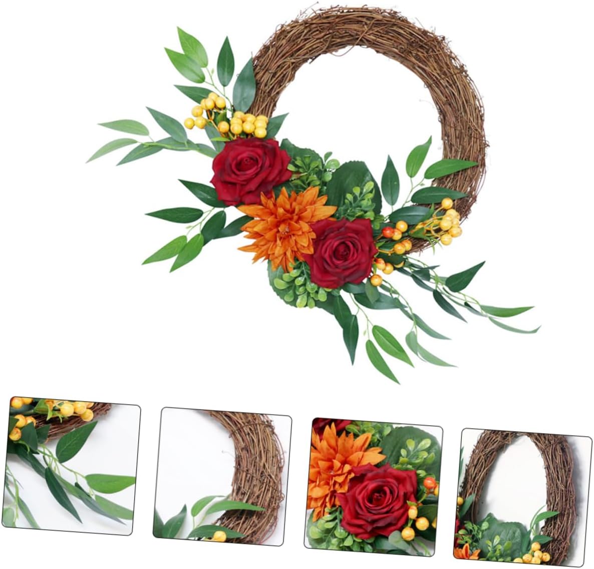 1pc Wreath Xmas Decorative Garland for Door Hanging Festive Embellishment Green Leaves Easy to Christmas Decor