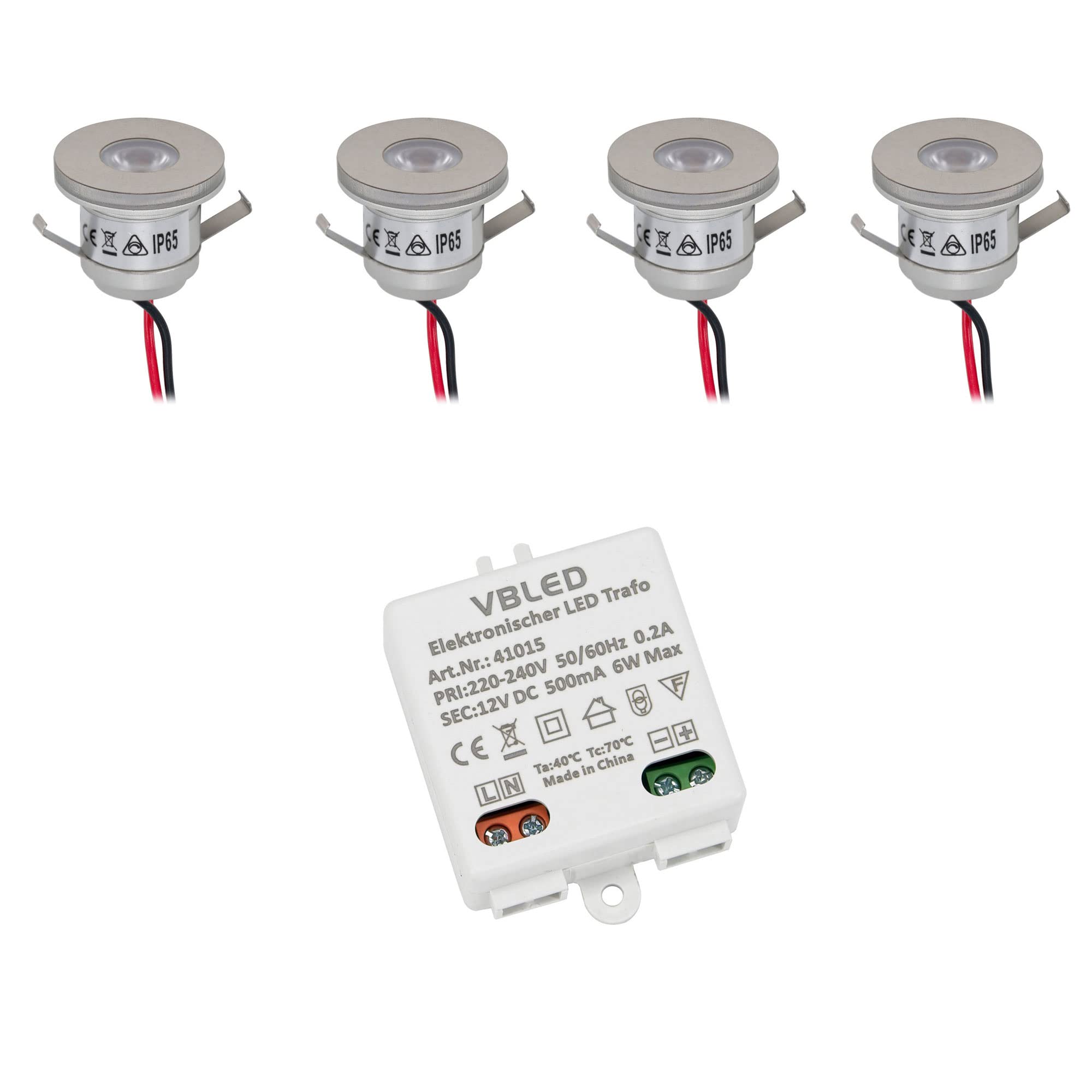 VBLED 4er Set 1W Mini-Einbauspot leuchtet vorne & seitlich 3000K LED-Mini Kleine Deckenleuchte Einbaustrahler Einbauleuchte Deckenleuchte Einbauleuchte Einbaustrahler Inkl. LED Trafo 12V DC