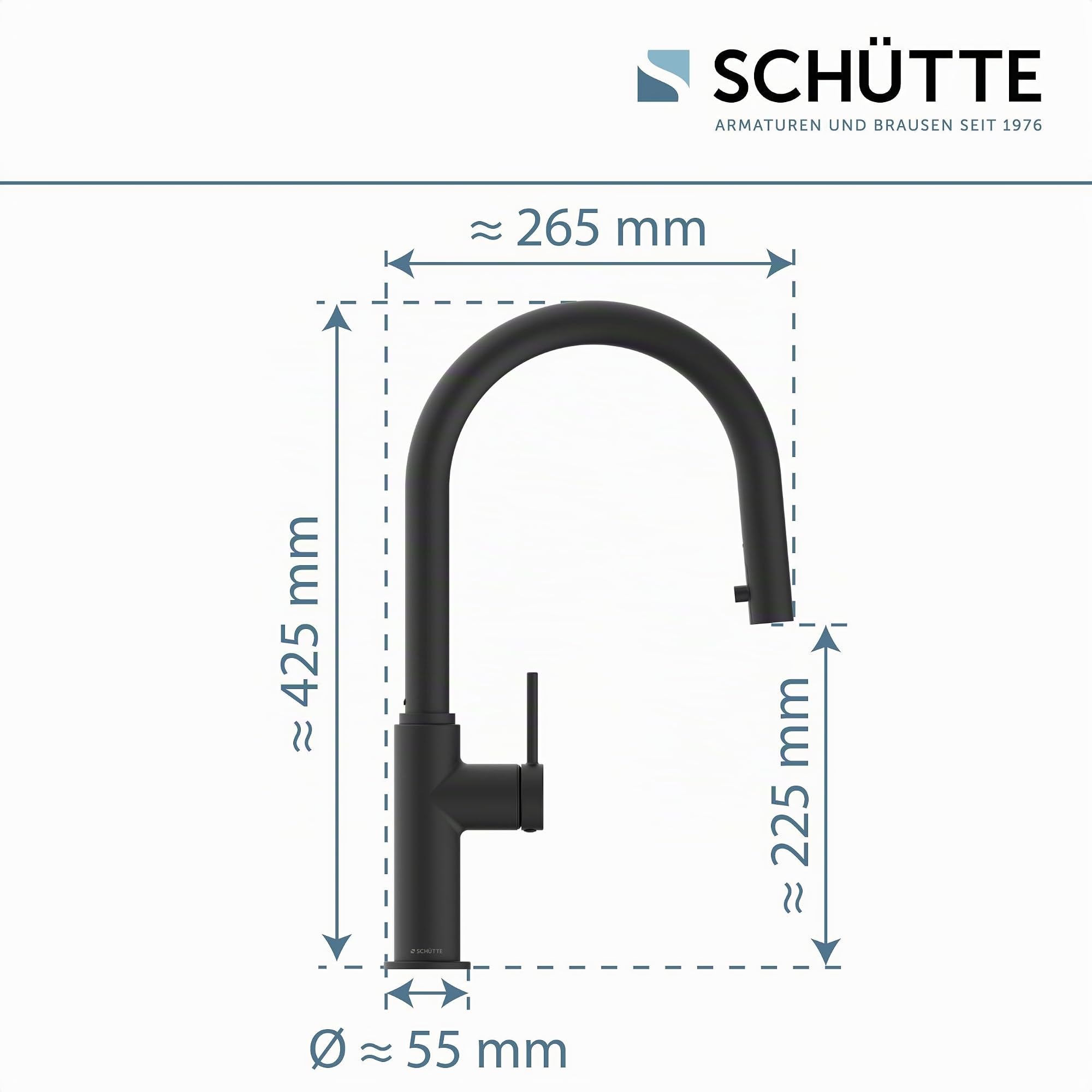 SCHÜTTE Blackpool 79566 Robinet de cuisine avec douchette extractible, robinet 360 degrés pour la cuisine, mitigeur monocommande, mitigeur d'évier avec douchette extensible, noir