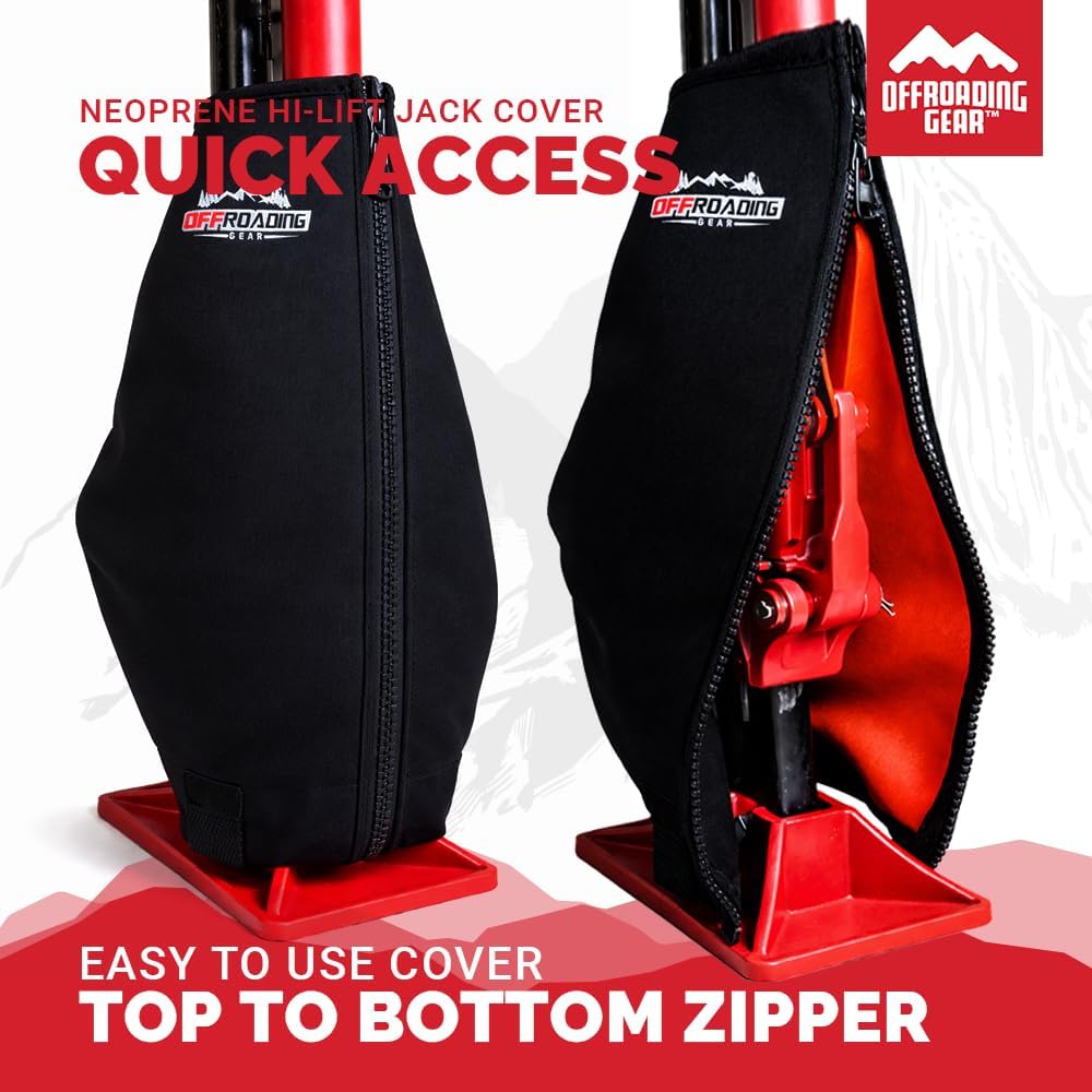 Offroading Gear Neoprene Jack Cover for Hi Lift/Farm Jacks/etc. - Universal Fit (Black/Red)
