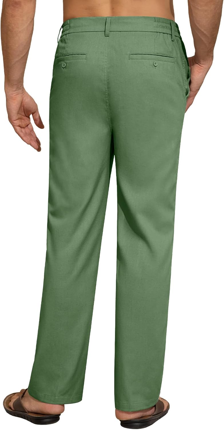 Mens Linen Pants Casual Linen Dress Pants Drawstring Summer Beach Lightweight Trousers with 4 Pockets - Image 2