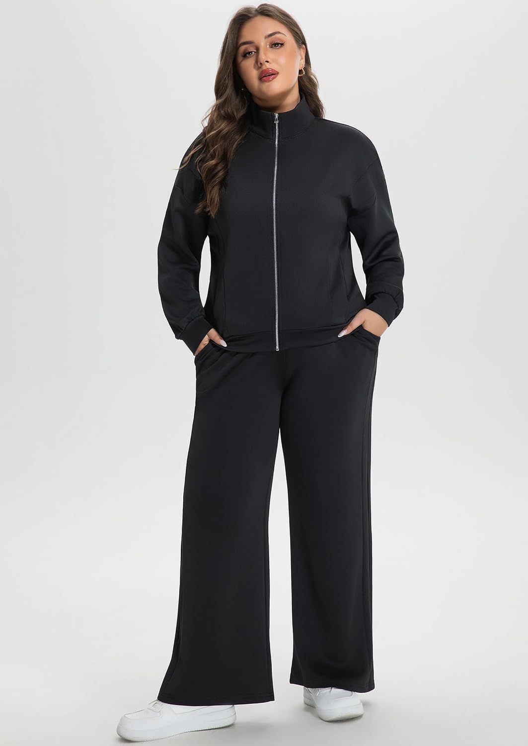 Plus Size Women 2 Piece Outfits Sweatsuits Zip Up Sweatshirt Wide Leg Sweatpants Lounge Set Casual Tracksuit - Image 6