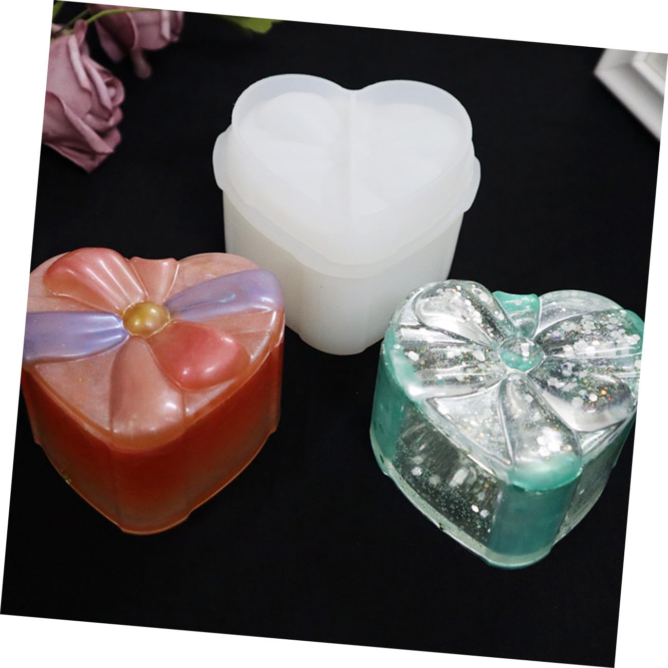 Angoily 3 Pièces Moule en Silicone couvercles décor cœur moules fondants Fournitures de Bricolage Outils de Bricolage en Silicone Moule Bricolage Gel de silice Blanche