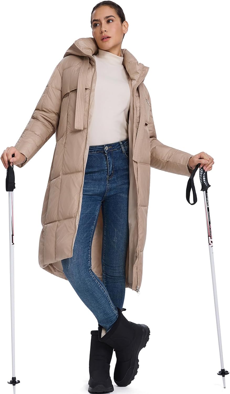 ALSOGO Women's Long Puffer Coat Thickened Hooded Quilted Padded Jacket Warm Winter Down Parka with Zipper Pockets - Image 4