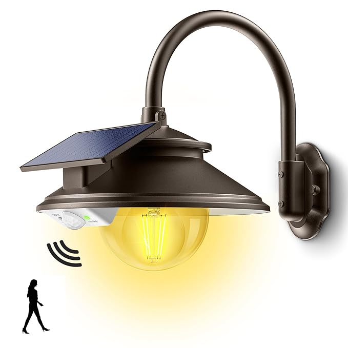 SIEDiNLAR Solar Barn Light Outdoor 3 Modes 2 Lighting, Garage Shed Light Farmhouse Gooseneck Wall Li...