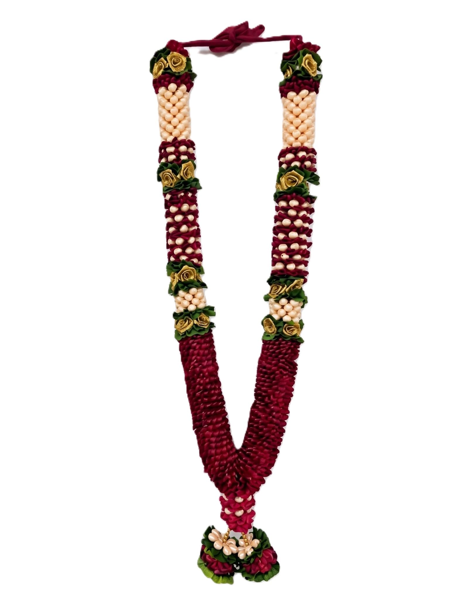 Estationeryhouse Artificial Indian mala/garland/haar jaimala shaadi indian wedding Rose Ribbon and Jasmine Mala Varmala for Bride and Groom (Maroon, 1pc)