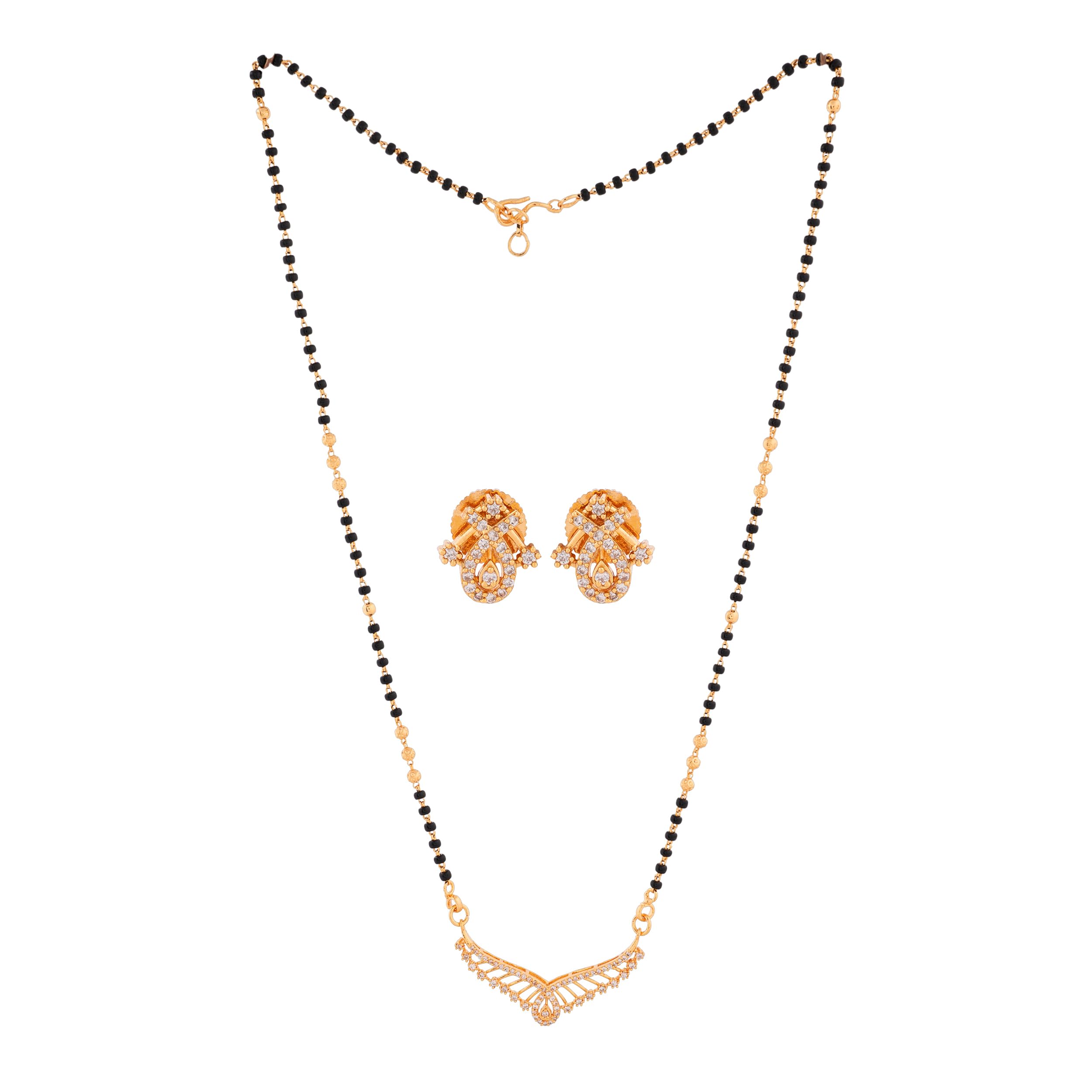 Radhas Creations Black Beads Mangalsutra Karimani 16" Short With Diamond Pendant And Matching Earrings Set One Gram Gold No.1223 For Women (B0CSXL2ZXB) Amazon Price History, Amazon Price Tracker