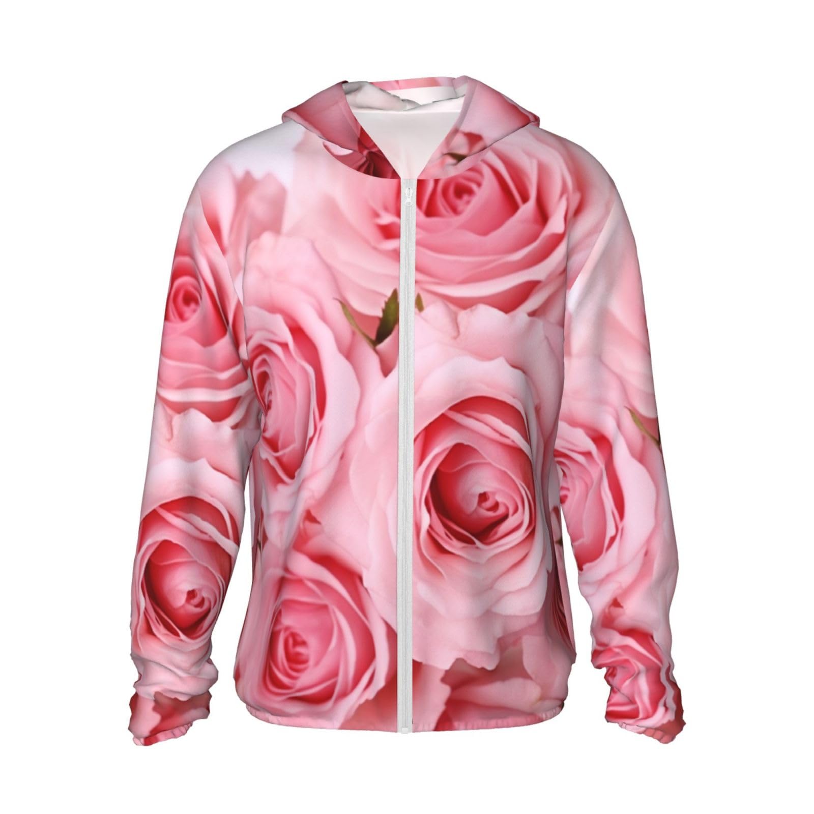 UPF 50+ Light Jacket Full Zip Sun Protection Hoodie for Women Men Long Sleeve Fresh Roses Sun Shirts