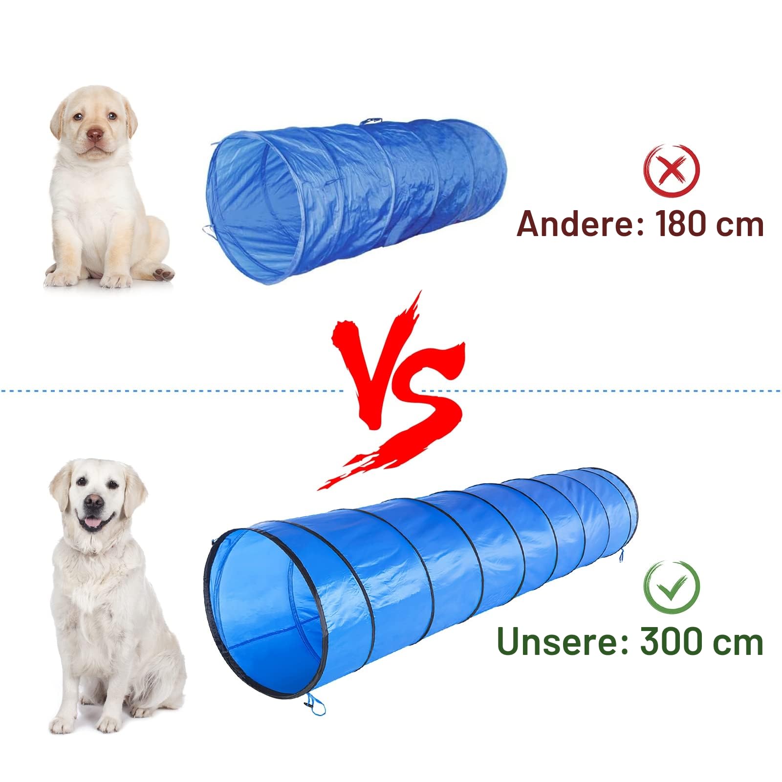 Agility Set Hunde Groß, Hunde Parcour Reaktionstraining für Hundetraining Zubehör mit 300CM Hundetunnel, Agility Hürden, Slalomstangen,Springring Hunde Agility Set