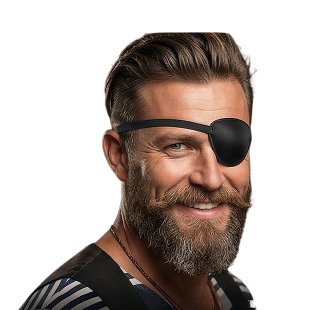 Adult Pirate Eye Patch – Black Elasticated Fancy Dress Costume Accessory for Men & Women | Captain Buccaneer Prop for Halloween, Stag Dos & Themed Parties
