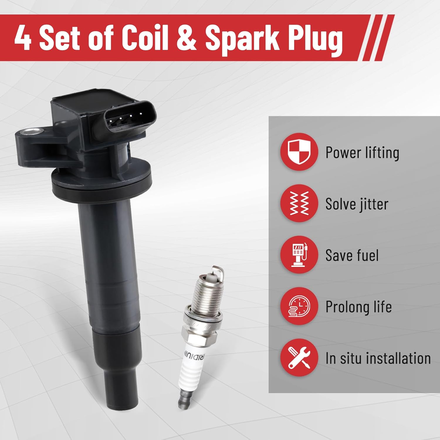 Ignition Coil Pack Iridium Spark Plug Compatible with Toyota Corolla Matrix Celica MR2,Chevrolet Prizm&Pontiac Vibe 2000 2001 2002 2003 2004 2005 2006 2007 2008 L4 1.8L UF247 Pack of 4