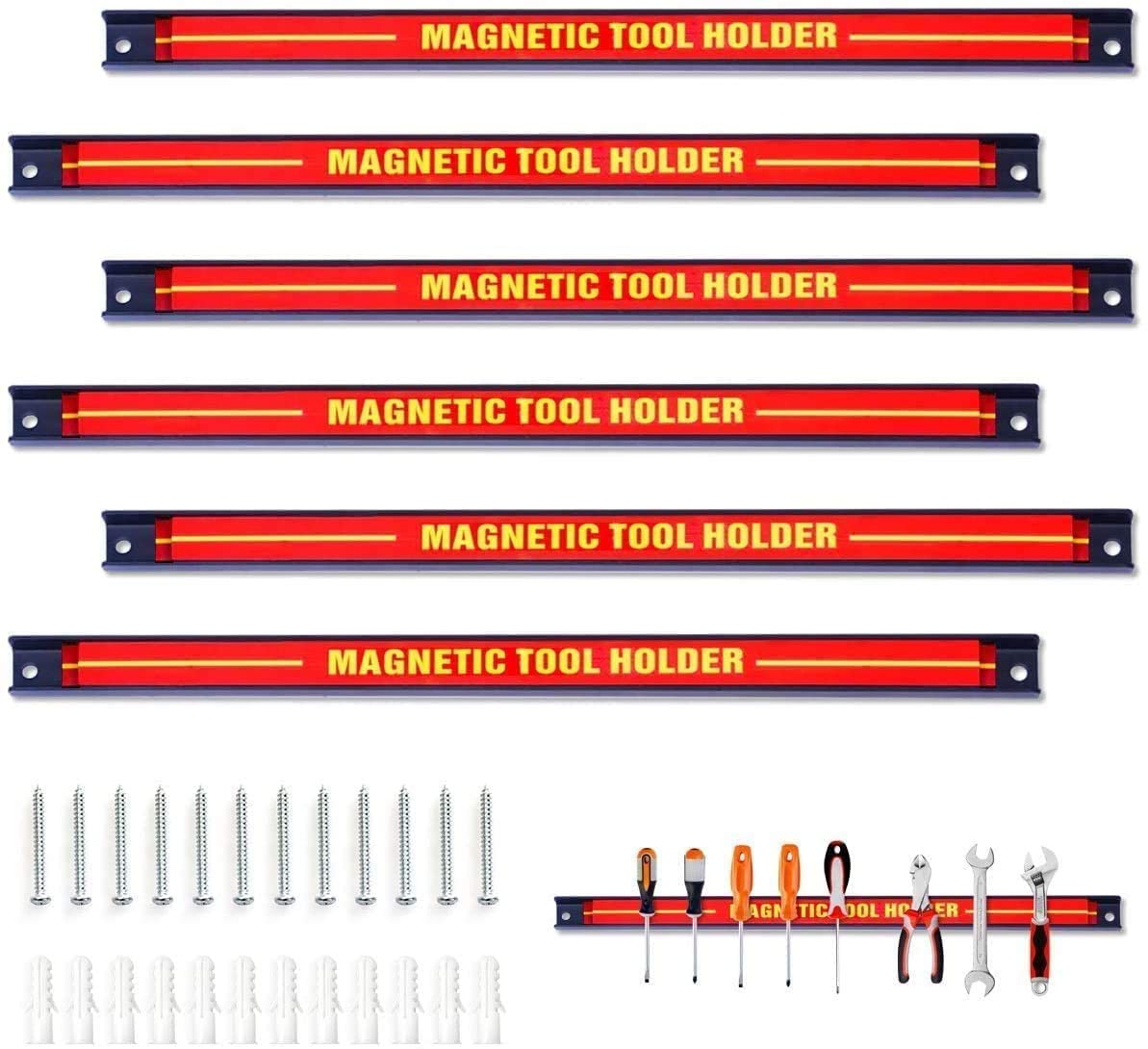 RELAX4LIFE 6x Magnetleiste Werkzeug 46 cm MAX 60 kg Magnetschiene Magnetisch Werkzeugleiste Werkzeughalter Wand inkl. Montagematerial Magnethalter für Werkstatt Garage Büro Werkzeug Halterung Stahl