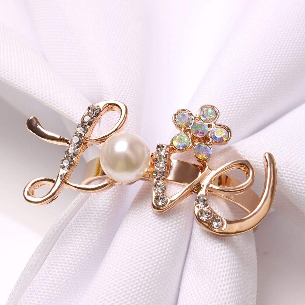 Kalopro Valentine Gold Napkin Rings Set of 6, Love Letter Napkin Ring Holders