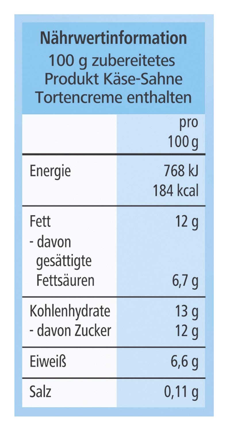 Dr. Oetker Tortencreme Käse-Sahne mit Dekorzucker 11 x 150 g – Ein echter Klassiker ist die Käse-Sahne Torte, die mit der Creme einfach zu backen ist und Dank der Dr. Oetker Tortencreme Käse-Sahne mit Dekorzucker köstlich schmeckt.