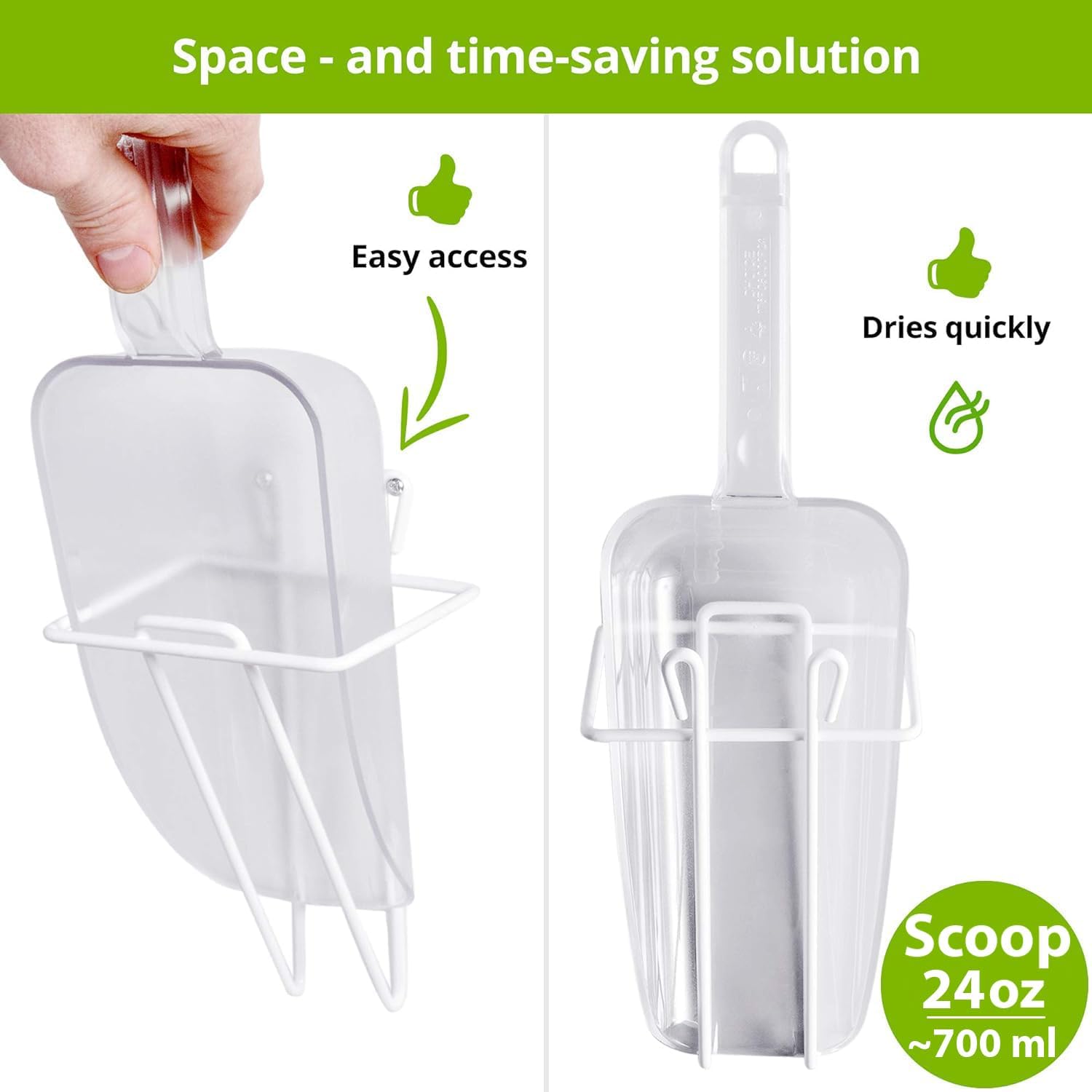 24 oz Plastic Ice Scoop with Holder + 12 oz Plastic Ice Scoop with Holder Bundle