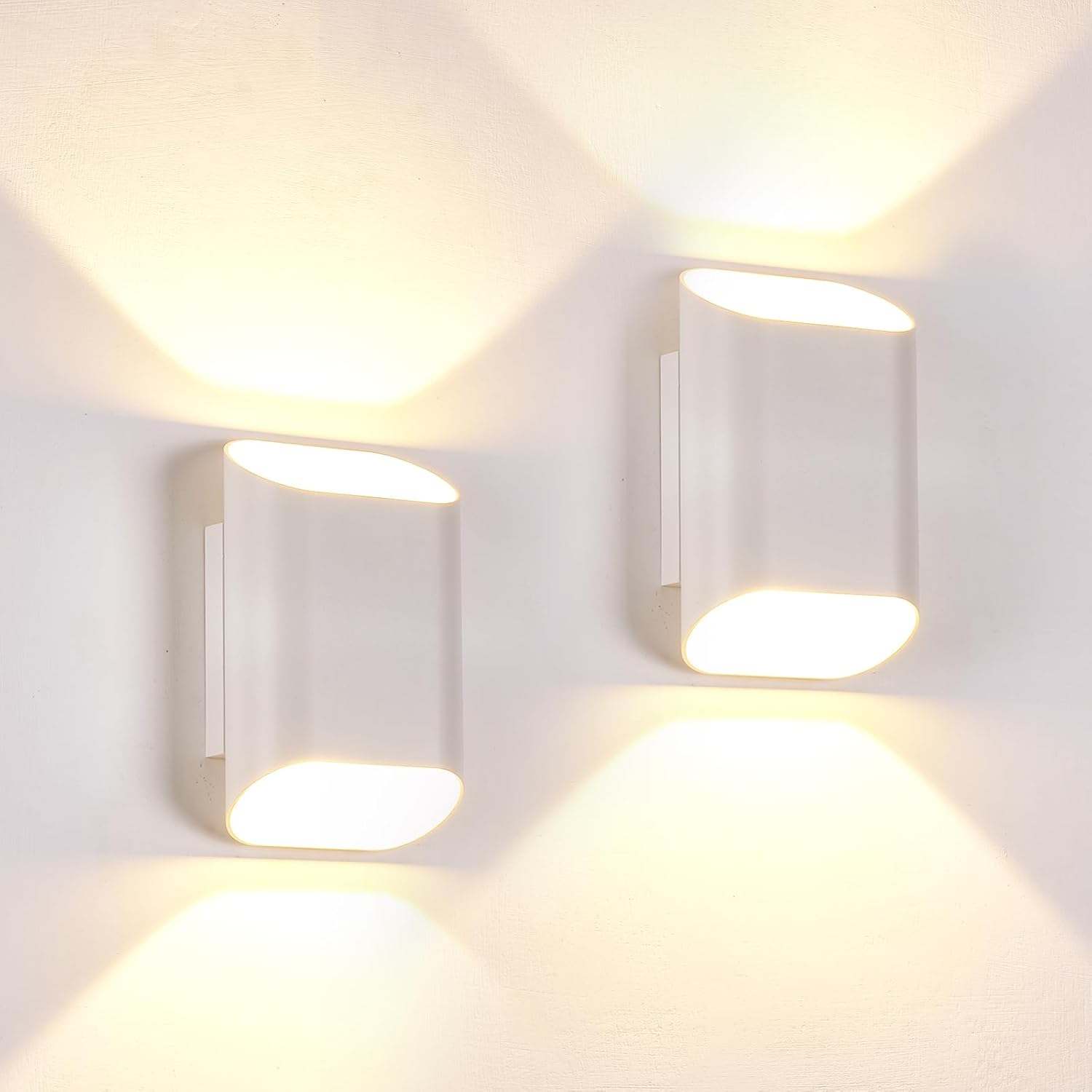 2 Pack White Up & Down Wall Sconce Lamp 5%-100% Dimmable, Modern Indoor/Outdoor Porch Light, IP65 Waterproof, 120V, 1200LM, 12W, 2700K-5000K 5-Color Selectable, CRI90+, ETL FCC Certified