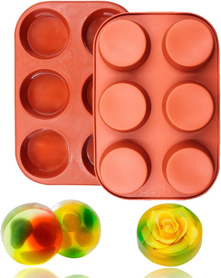 BAKER DEPOT 6 Cavity Round Silicone Mold for Muffin Cupcake, Bread, Handmade Soap Set of 2