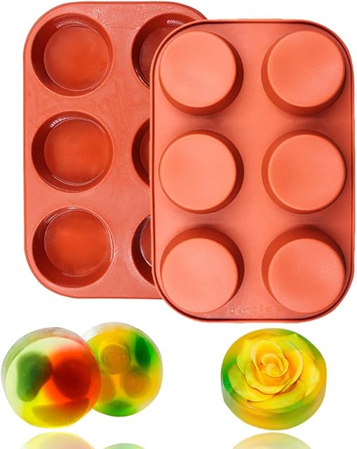 BAKER DEPOT 6 Cavity Round Silicone Mold for Muffin Cupcake, Bread, Handmade Soap Set of 2