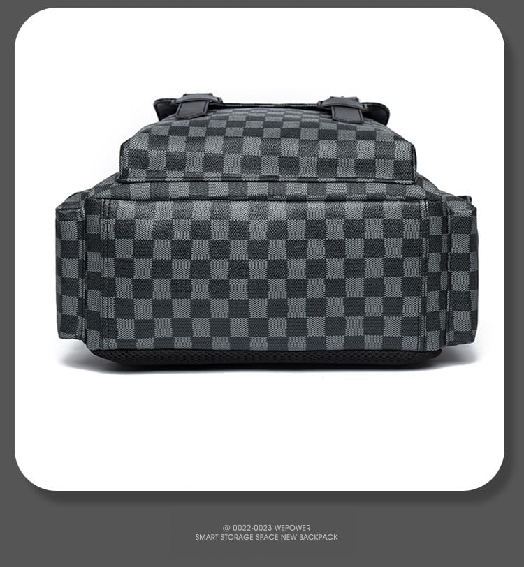 Retro men's business plaid backpack can hold a 15.6-inch laptop, women's stylish travel waterproof leather backpack. (black-16.3inch)