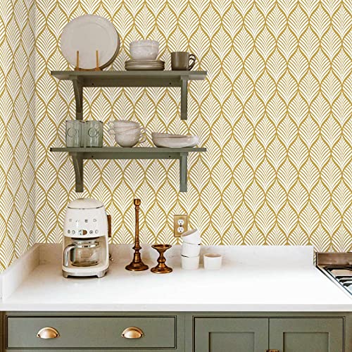 Amiya Modern Gold Leaf Wallpaper Contact Paper Geometric Peel And Stick Wallpaper 17.7“ X 120“ Golden Boho Print Wallpaper Peel And Stick Self Adhesive Wallpaper Removable Wallpaper #TOP4