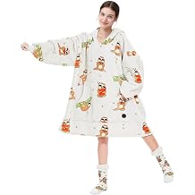 THREE POODLE Wearable Blanket Hoodie with Slipper Socks Set, Oversized Sherpa Blanket Sweatshirt Hoodie for Women Men Kids, One Size Fits All Sloth