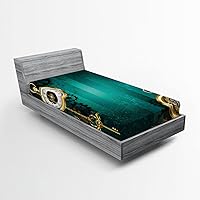 Vista 30 de Ambesonne Choo Choo Train Boy - Sábana bajera ajustable para motor de vapor, diseño de tren azul, verde, vintage, funda de cama con bolsillo