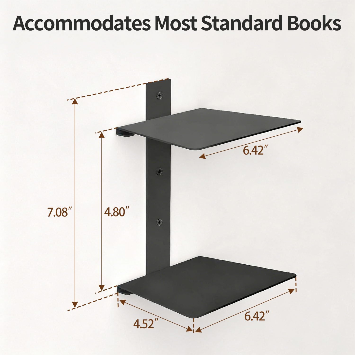 Invisible Floating Bookshelves 4 Tier, Heavy Duty Metal Book Organizer for Wall, 2 Pack (Black)