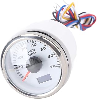 Generic Velocímetro de 52 Mm con Medidor Anterior, 7 Colores Velocidad de Retroceso Relación de Velocidad Ajustable 7000 RPM Instalación Simple DC 9-32 V para (Cubierta plateada de dial blanco cx6230)