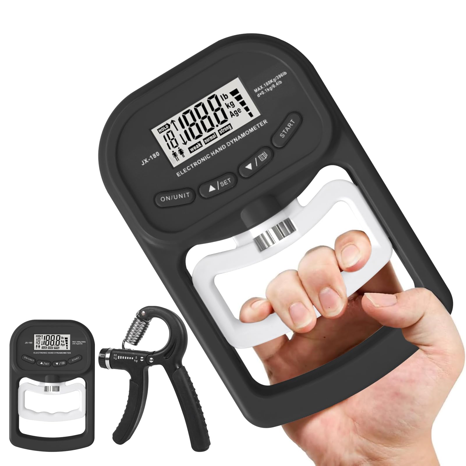 Grip Strength Tester Trainer and Dynamometer, Hand Grip Strengthener Gripper, Digital Grip Strength Tester with LCD Display for Grip Strength Testing and Training, 396lbs / 180kg