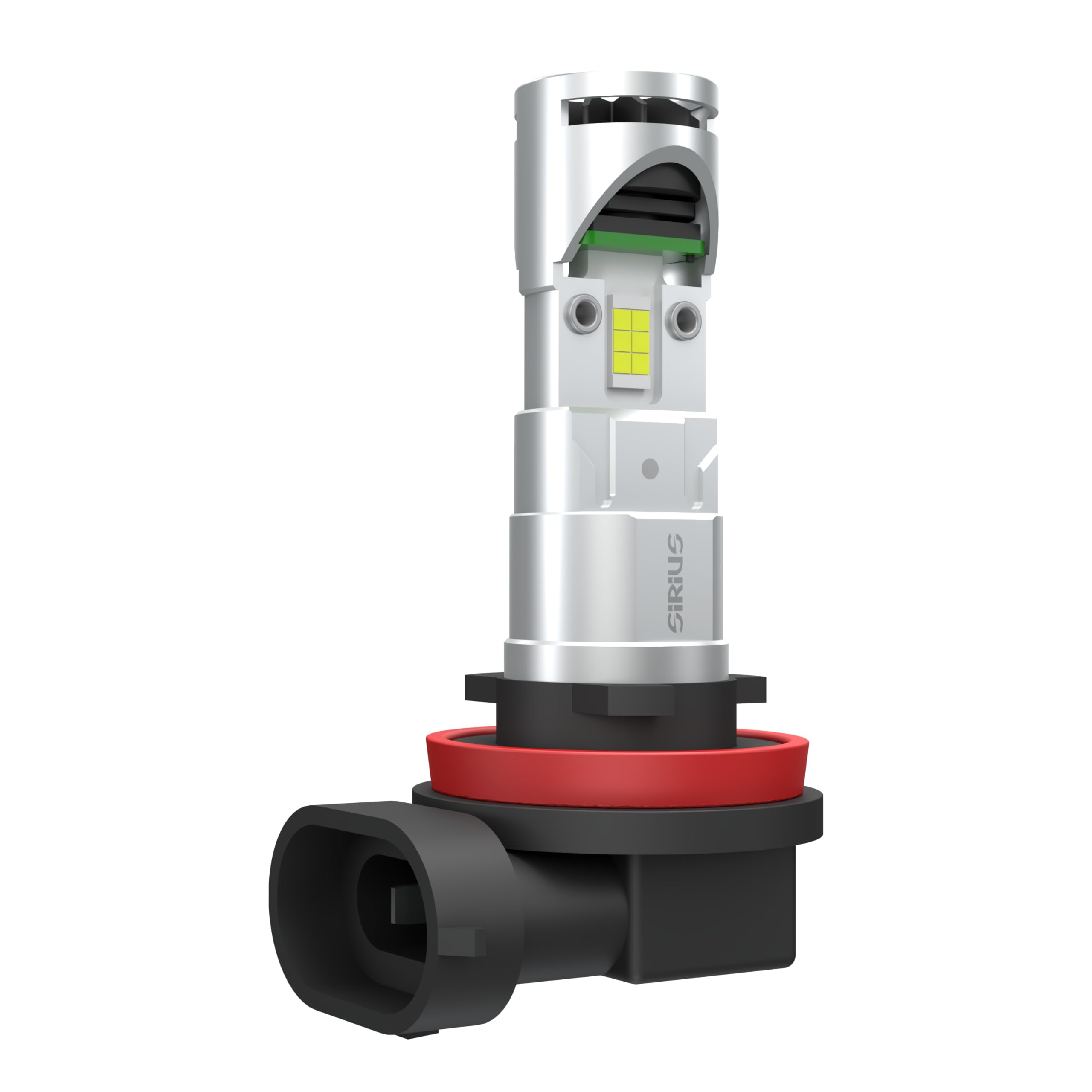 Sirius AIR LED H11 – Kit 2 Lampade Auto 12V 6500K, 2570 Lumens, Ventola Superiore Anti-Polvere, Raffreddamento Diretto Chip, Dimensioni Compatte, Attacco PGJ19-2, ECE R37