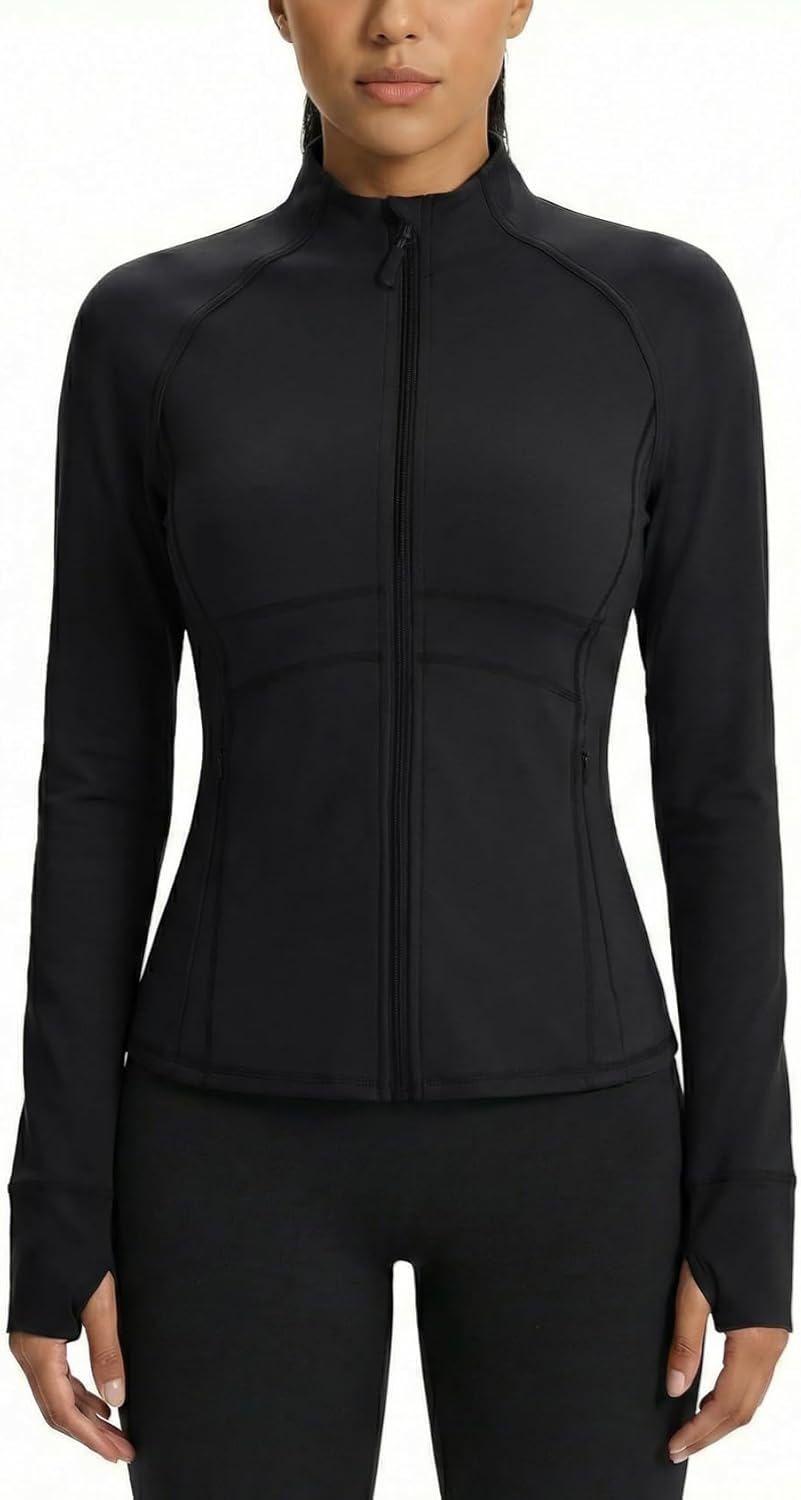 Waitfairy Zip Up Jackets for Women Yoga Gym Top Running Workout Jackets for Woman Track Jacket Women with Thumb Holes